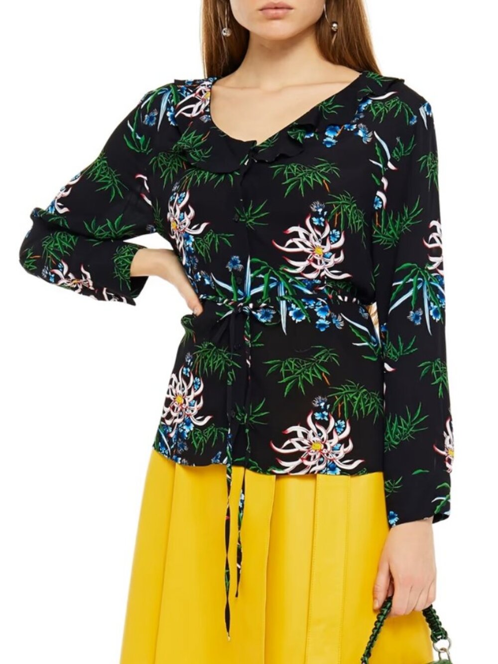 NWT KENZO Ruffle Trimmed Floral Crepe Blouse, KENZO 36/ Small